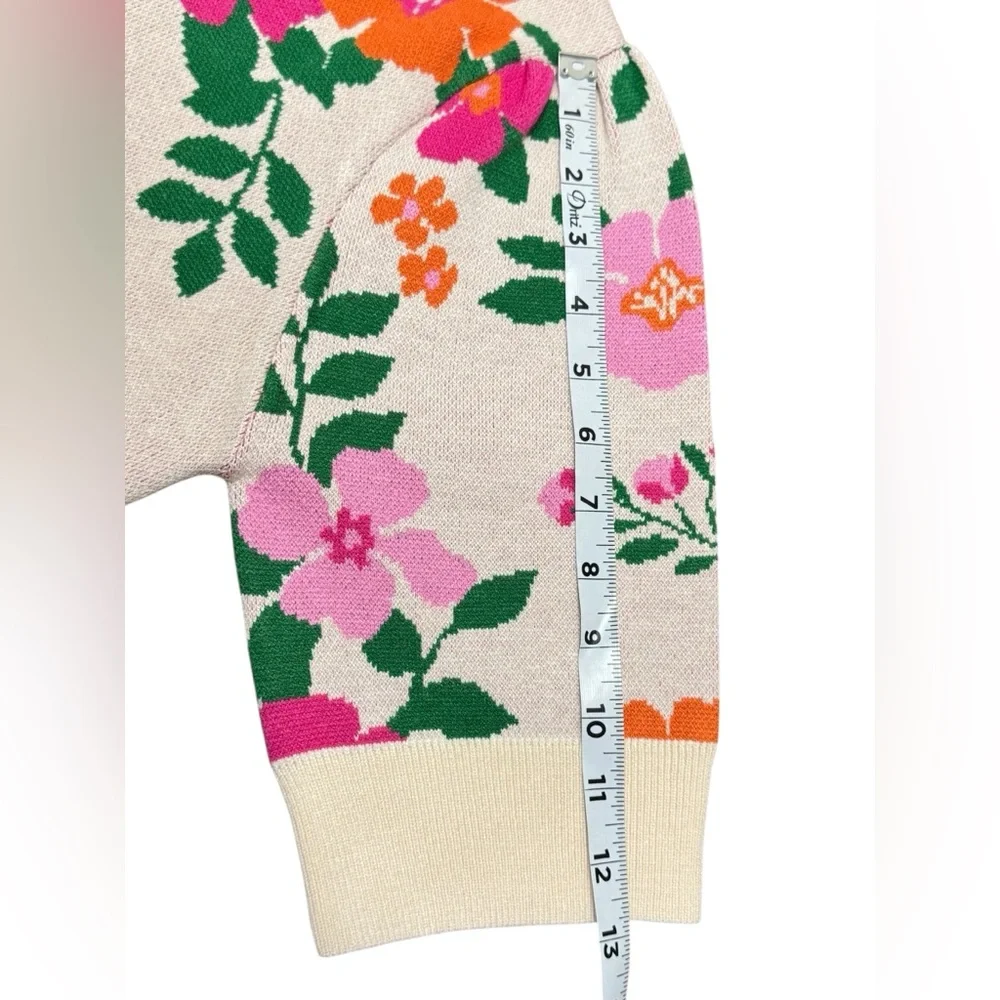 THML Cream Floral Knit Top with Pink and Orange Blooms - Picture 7 of 8